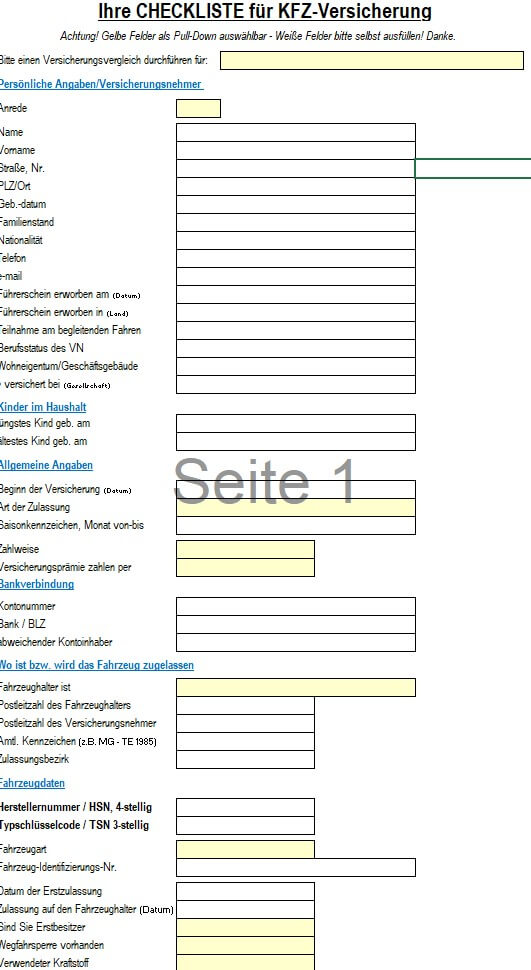 KFZ Checkliste Excel
